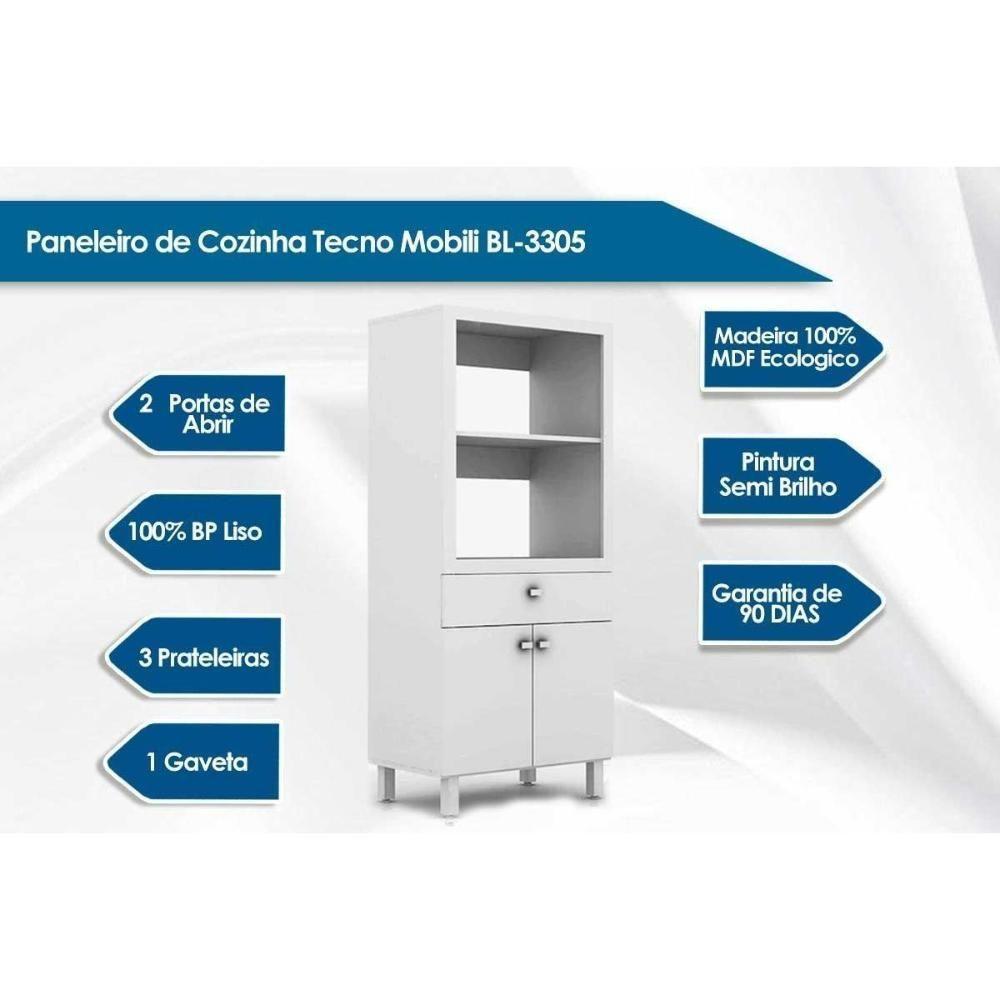 Paneleiro de Cozinha BL-3305 c/ 2 Portas e 1 Gaveta (1 Forno) 68cm Branco - Tecno Mobili - 3