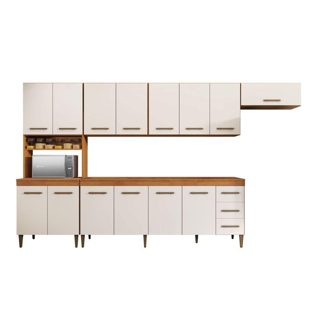 Cozinha Completa 14 Portas 3 Gavetas Atenas Kaiki Moveis Nature/off White - 1