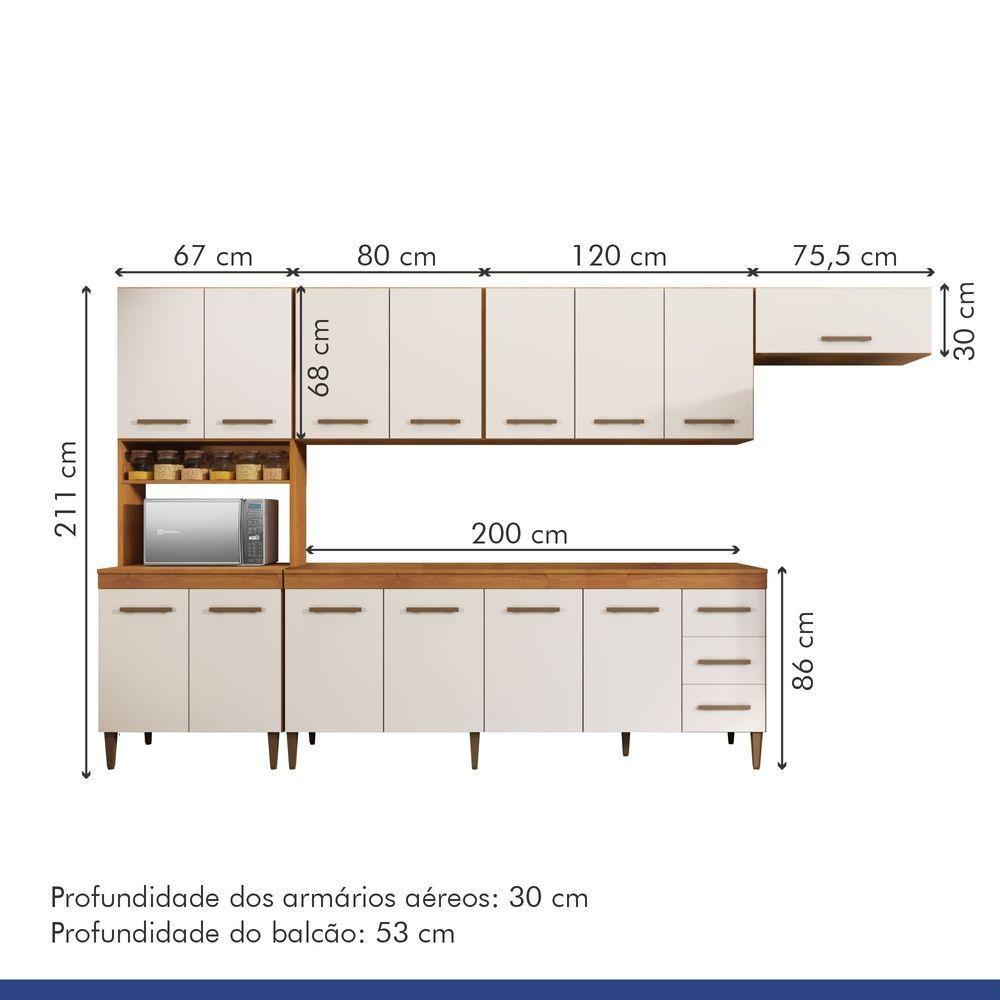 Cozinha Completa 14 Portas 3 Gavetas Atenas Kaiki Moveis Nature/off White - 11
