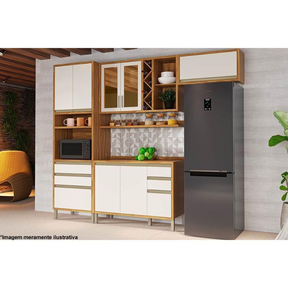 Armário Aéreo Cozinha Modulado Tempranillo 2 Portas Vidro Reflecta120cm Amendoa/Off White - Ronipa - 3