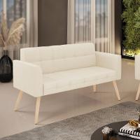 Sofá Namoradeira Elisa Linho Bege A19 Pés Palito Natural - D'rossi - 3