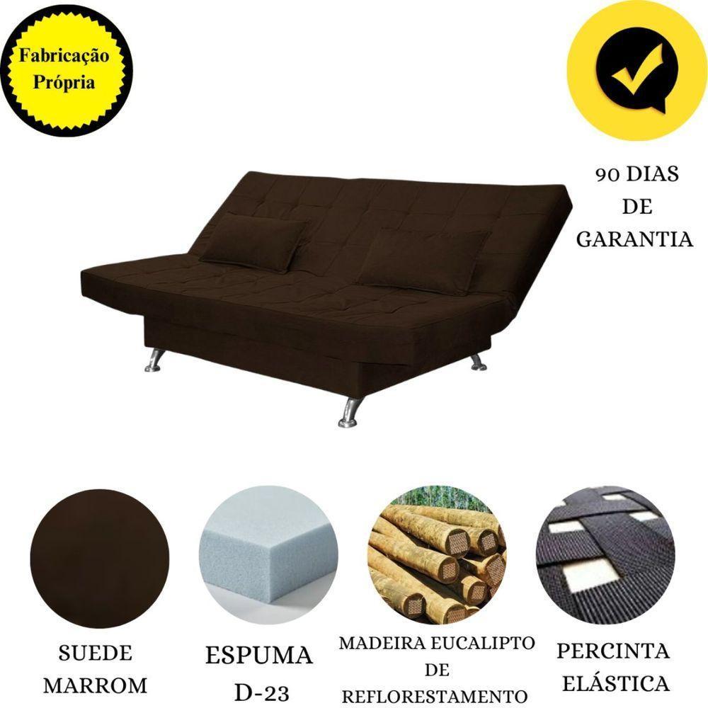 Sofá Cama Casal Com Almofadas Gabriella Suede Marrom Escuro - 3