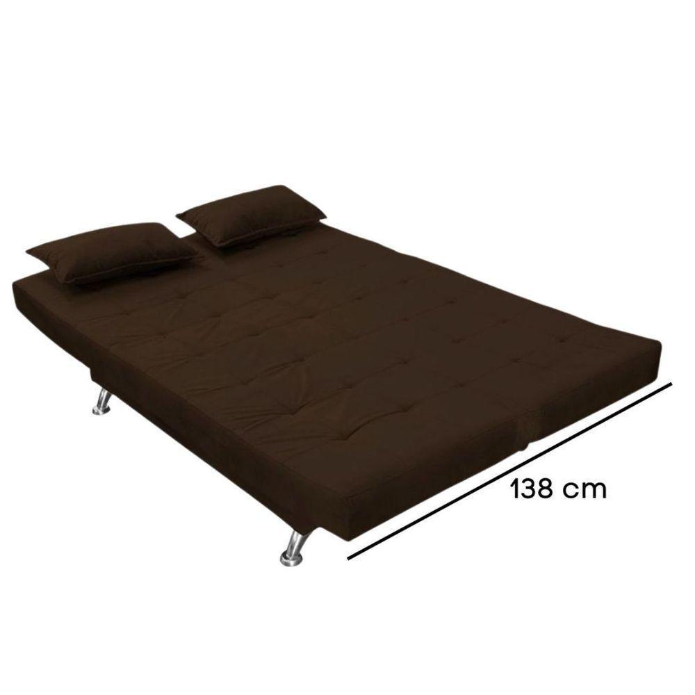 Sofá Cama Casal Com Almofadas Gabriella Suede Marrom Escuro - 6