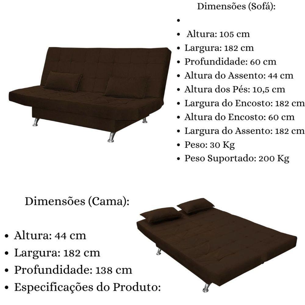 Sofá Cama Casal Com Almofadas Gabriella Suede Marrom Escuro - 8