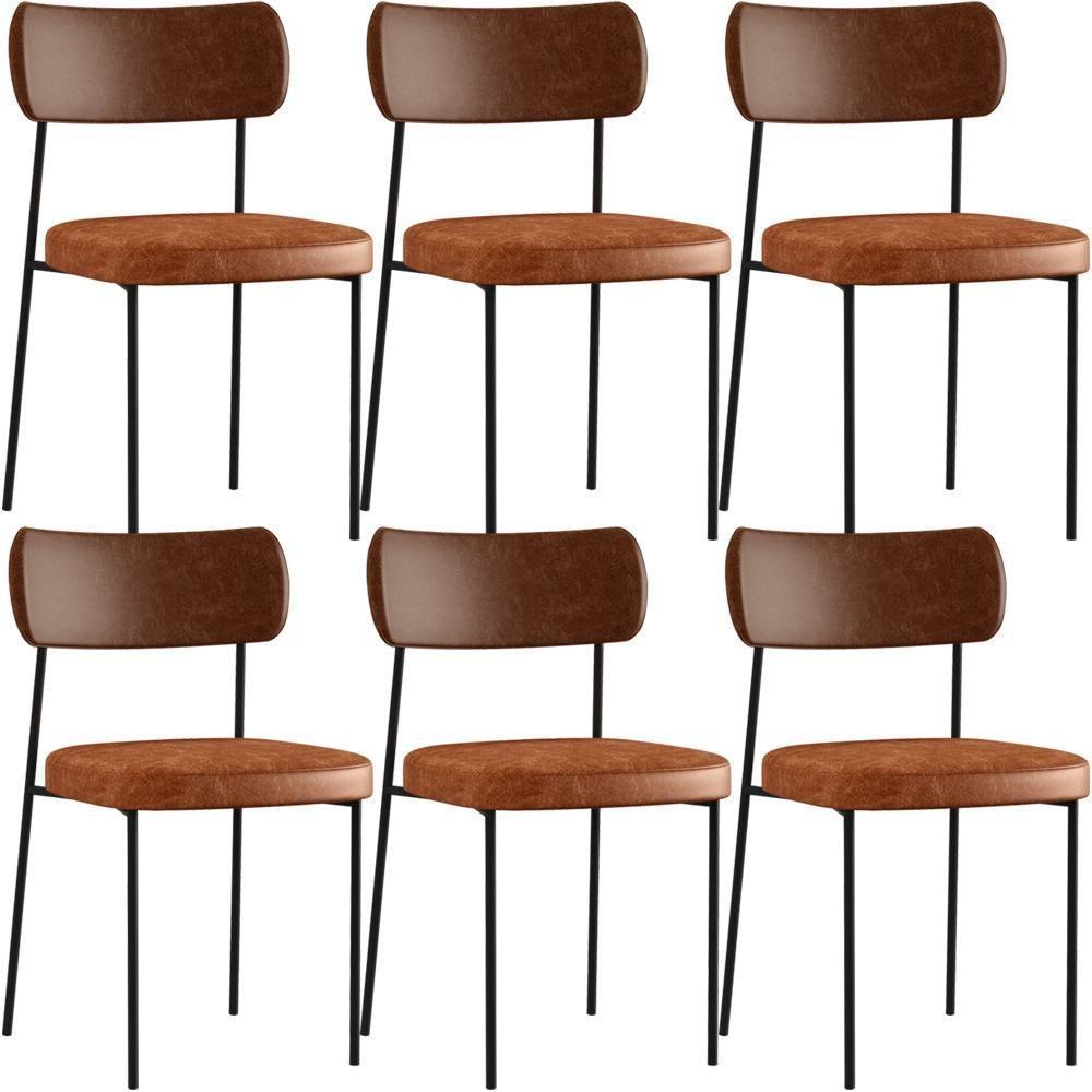 Kit 06 Cadeira Para Sala De Jantar Melina L02 Marrom Camel - 1