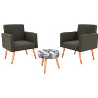 Conjunto Com 2 Poltronas E 1 Puff Dallas Matrix Estampado/marrom Claro - 1