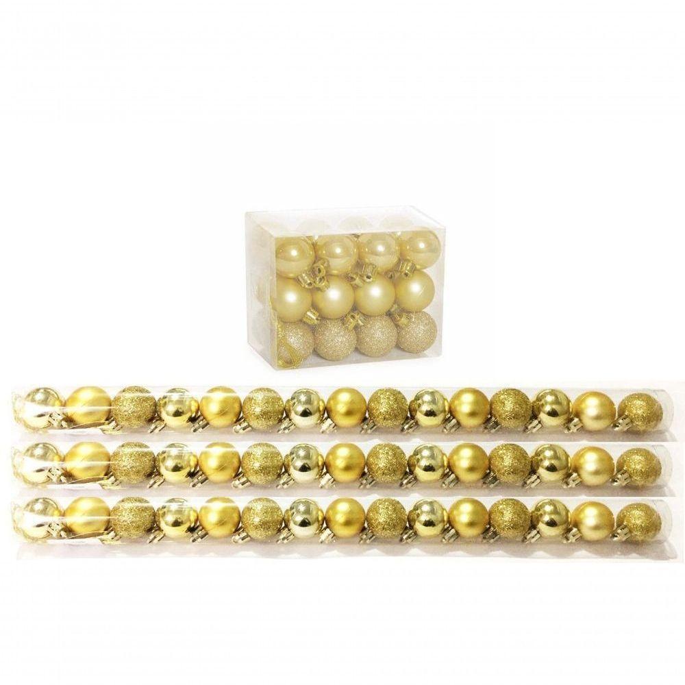 Kit 45 Mini Bolas Natal Dourada Glitter, Fosca, Lisa 3cm - 1