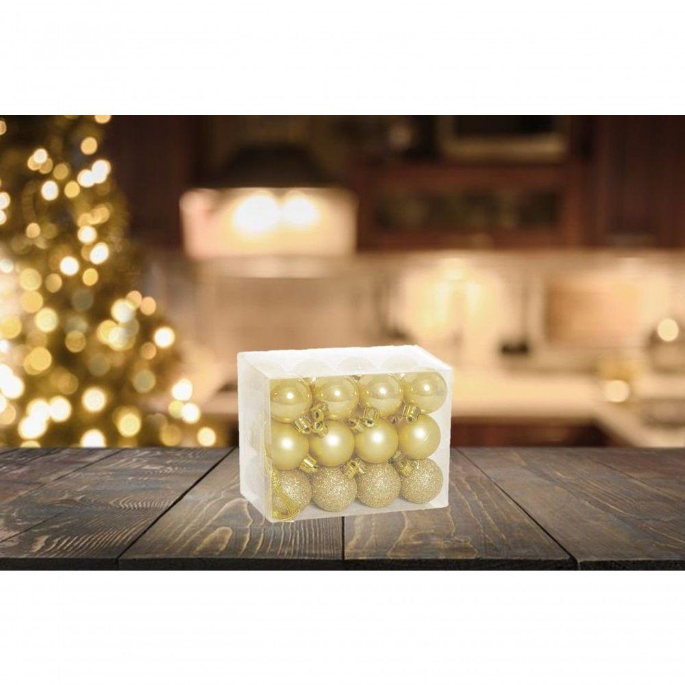 Kit 45 Mini Bolas Natal Dourada Glitter, Fosca, Lisa 3cm - 2