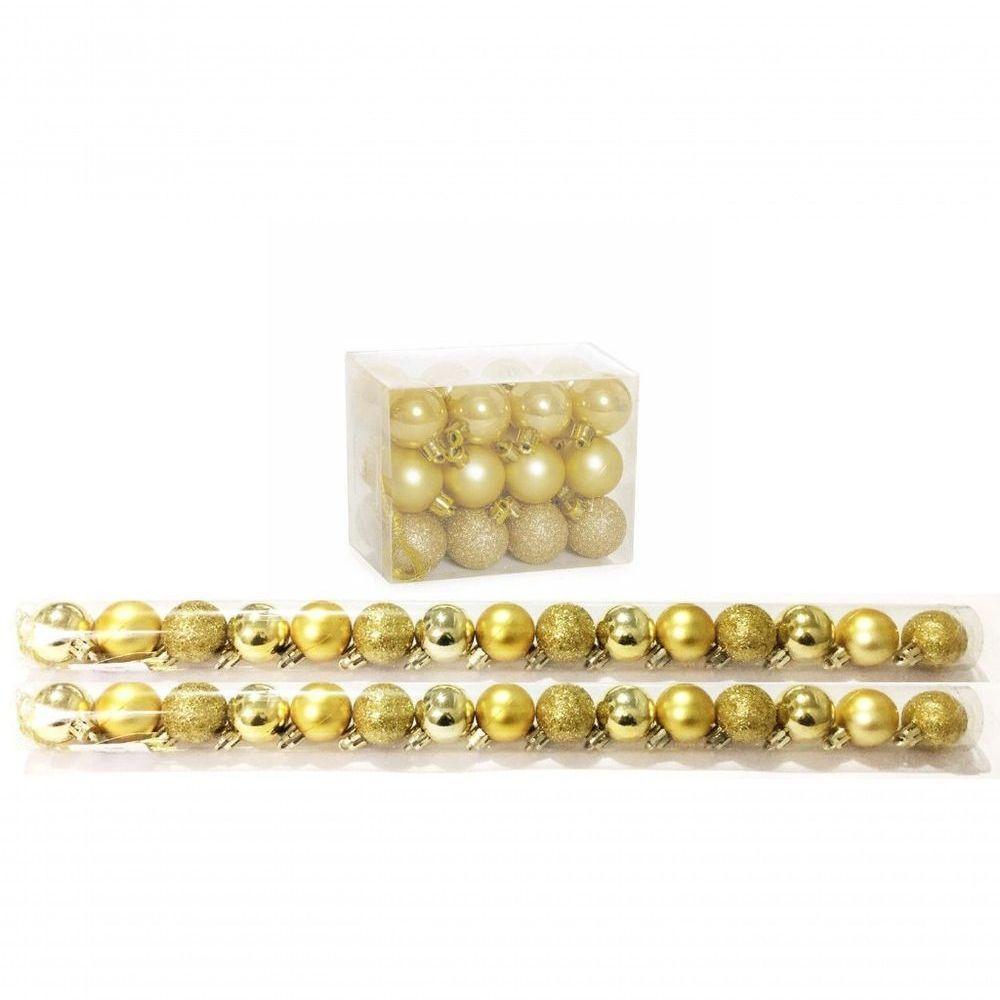Kit 30 Mini Bolas Natal Dourada Glitter, Fosca, Lisa 3cm - 1