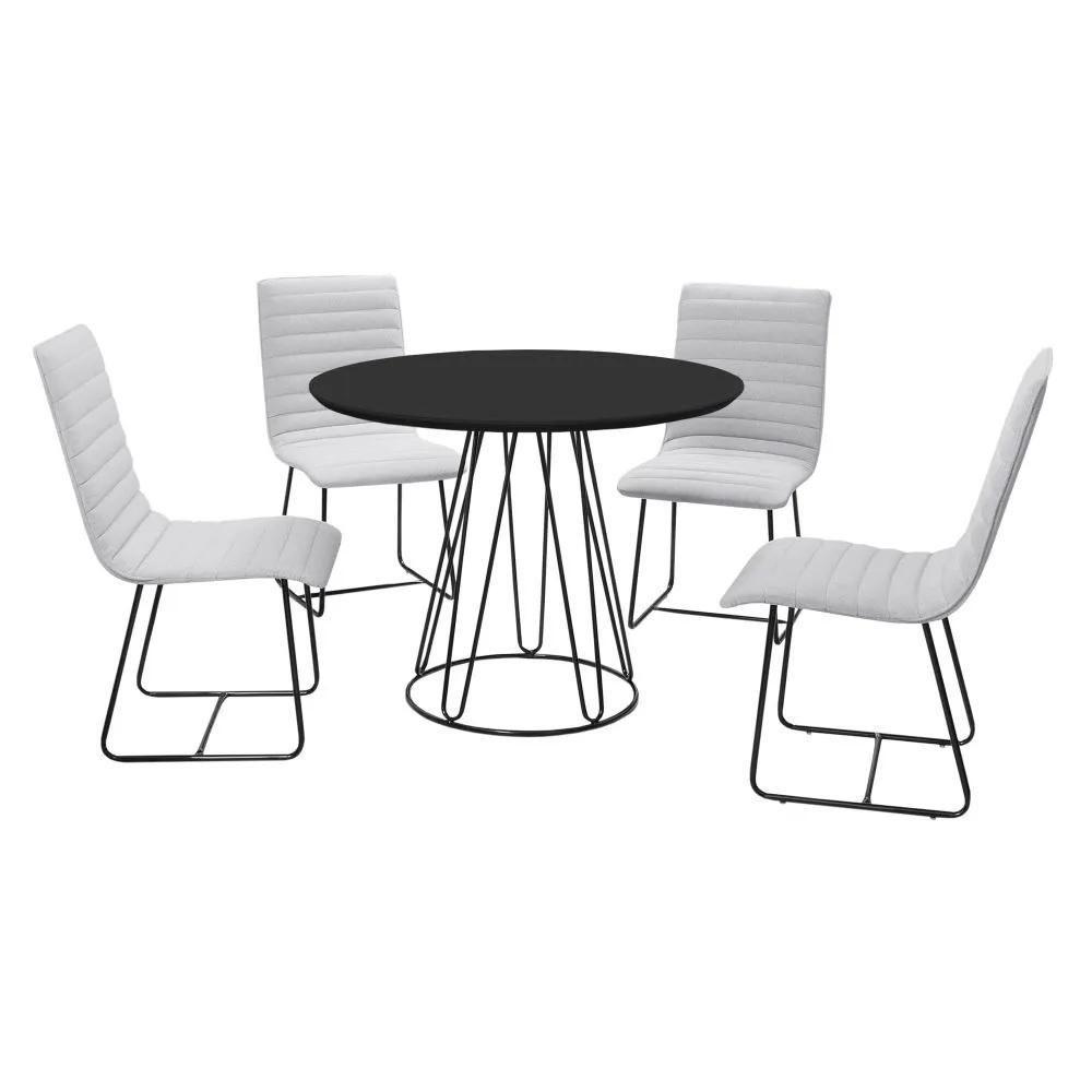 Conjunto Sala De Jantar Rubi Preto Com 4 Cadeiras Estrutura Metal Preto - 1