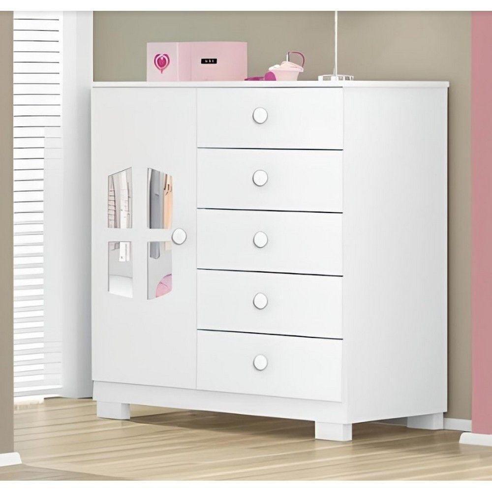 Cômoda Infantil Cristal 1 Porta 5 Gavetas Tuboarte Branco - 3