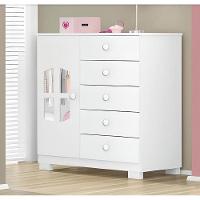Cômoda Infantil Cristal 1 Porta 5 Gavetas Tuboarte Branco - 3