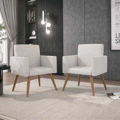 Kit 02 Poltronas Decorativa Sala Linho Decor Bege
