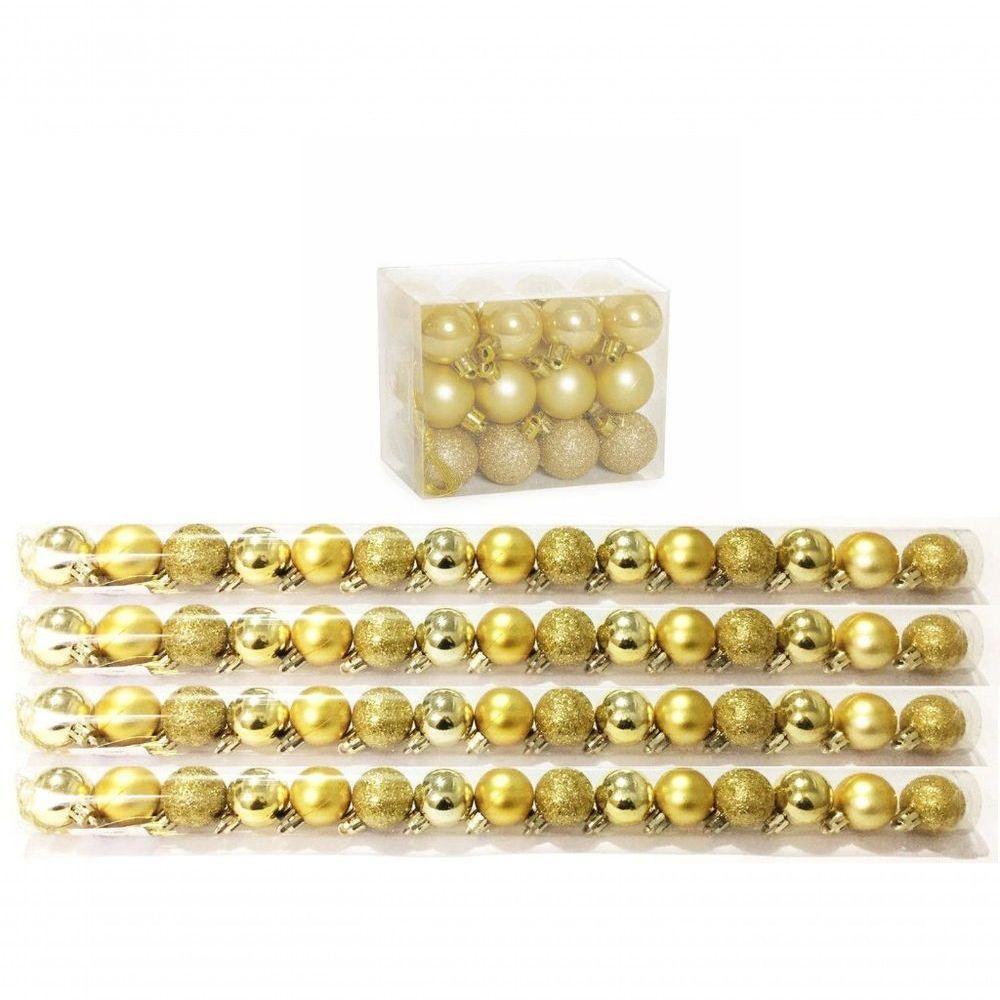 Kit 60 Mini Bolas Natal Dourada Glitter, Fosca, Lisa 3cm - 1