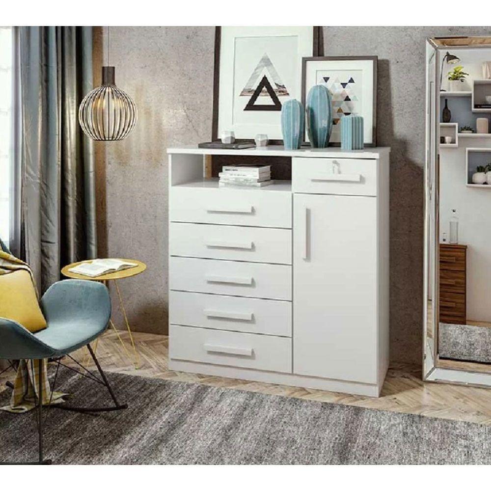 Cômoda Da Vinci 6 Gavetas E 1 Porta Lopas Branco - 2