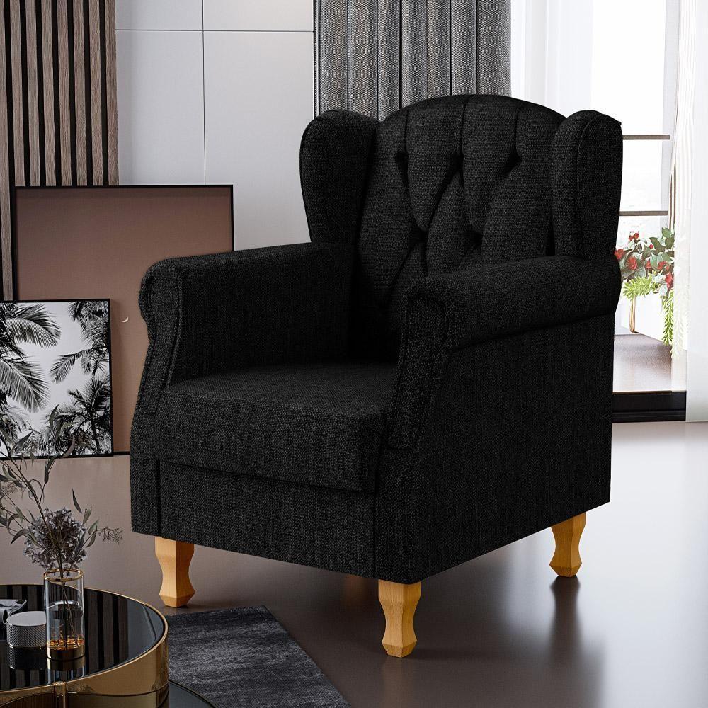 Poltrona Para Sala De Estar Yara P02 Linho Chumbo - 4