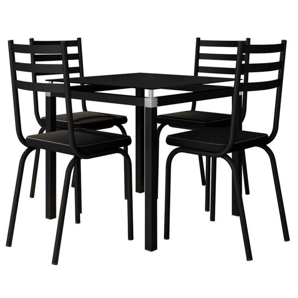 Mesa 4 Cadeiras Malva Tampo Vidro 75cm Preto - 1