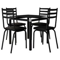 Mesa 4 Cadeiras Malva Tampo Vidro 75cm Preto - 1