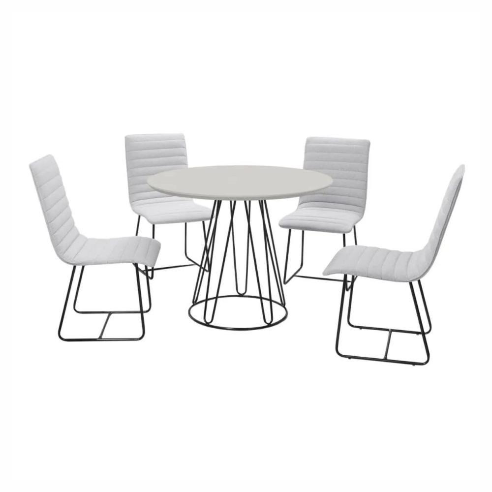 Conjunto Sala De Jantar Rubi Off White Com 4 Cadeiras Estrutura Metal Preto - 1