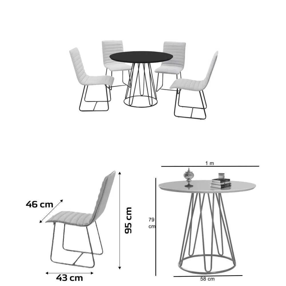 Conjunto Sala De Jantar Rubi Off White Com 4 Cadeiras Estrutura Metal Preto - 2