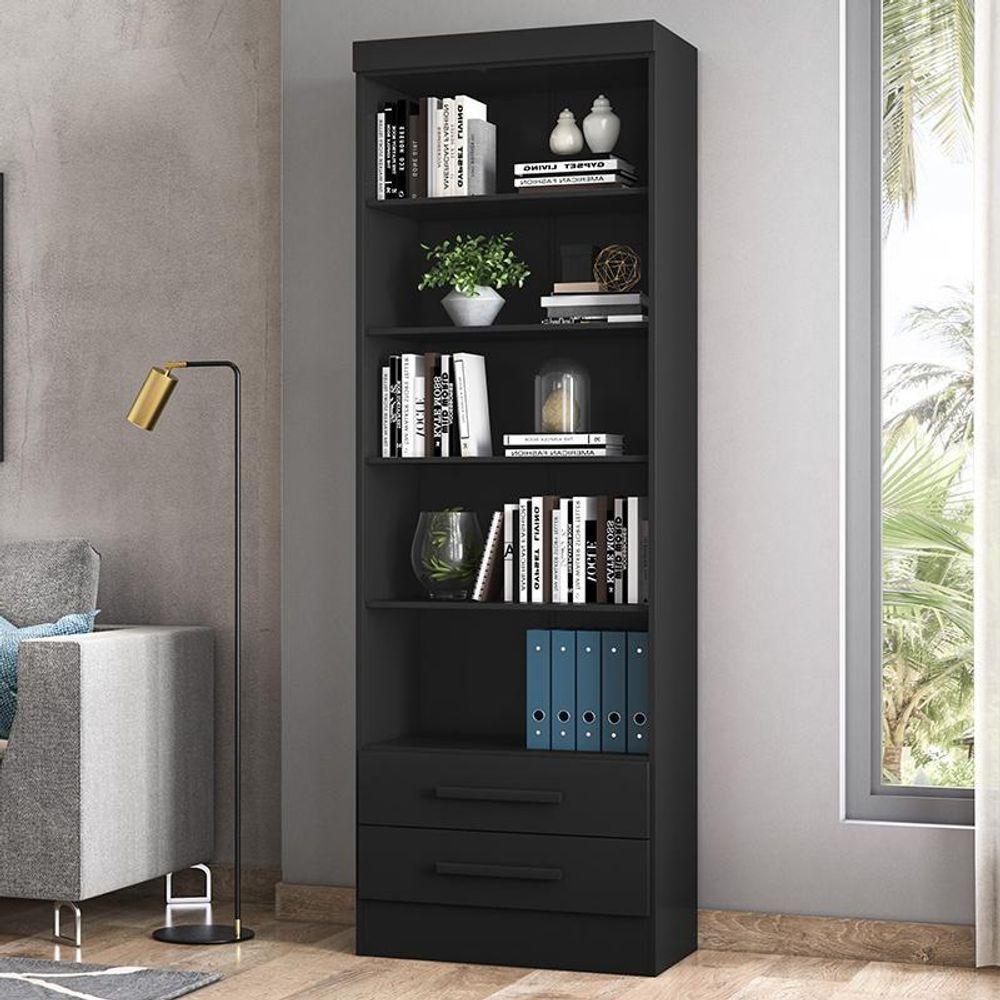 Livreiro 3420 Com 2 Gavetas E 5 Prateleiras Preto Fosco Preto Fosco - 1