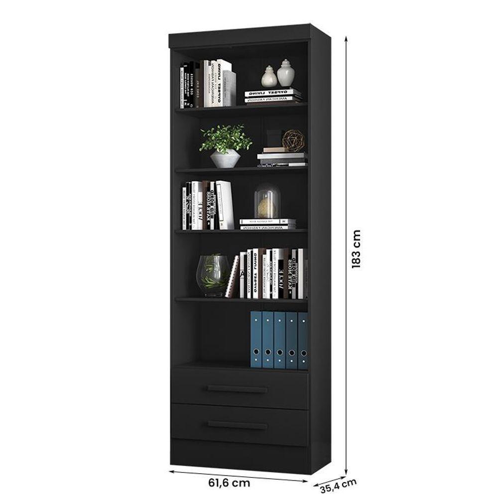 Livreiro 3420 Com 2 Gavetas E 5 Prateleiras Preto Fosco Preto Fosco - 2