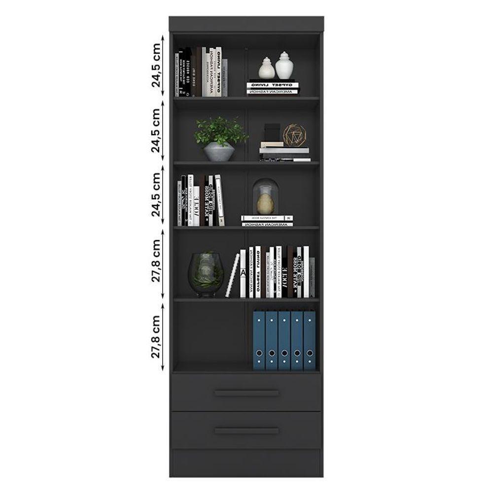 Livreiro 3420 Com 2 Gavetas E 5 Prateleiras Preto Fosco Preto Fosco - 3
