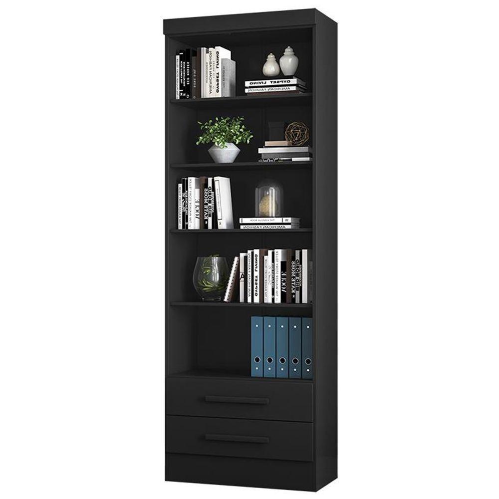 Livreiro 3420 Com 2 Gavetas E 5 Prateleiras Preto Fosco Preto Fosco - 4