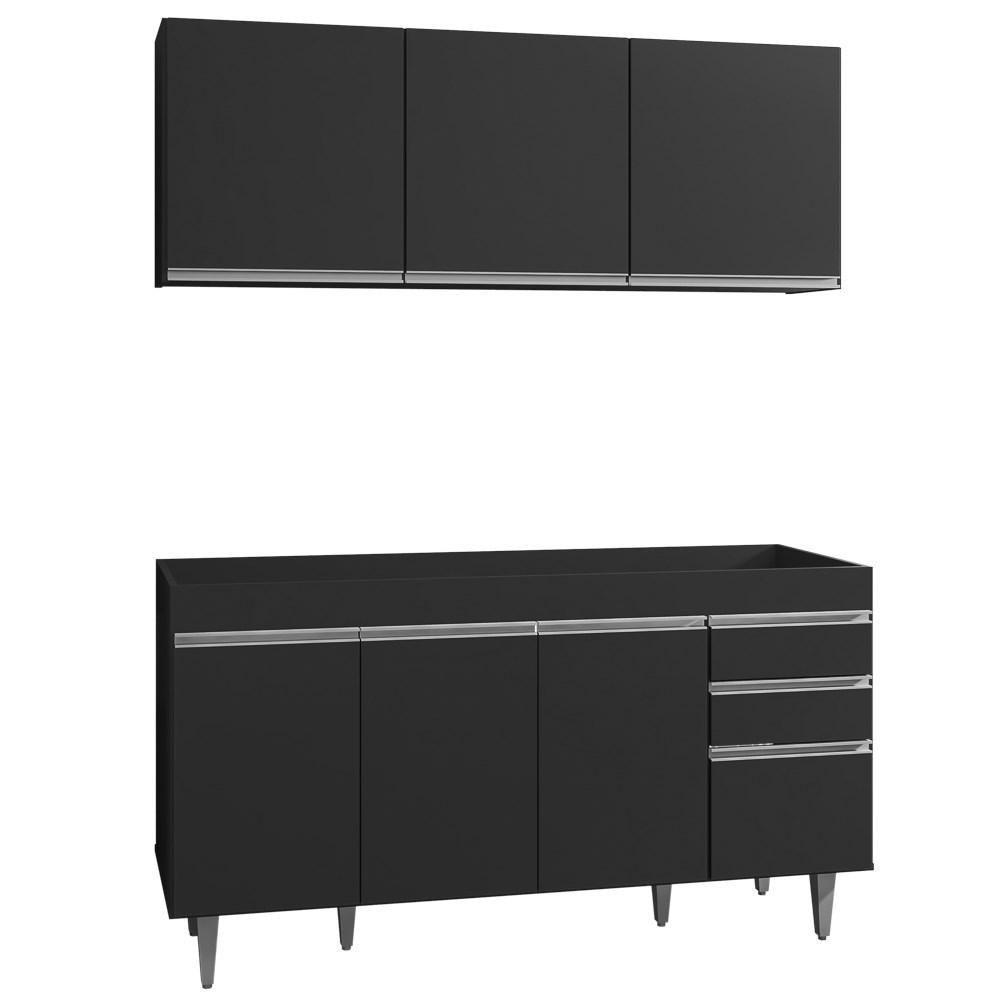 Armário Aéreo Argélia E Balcão Gabinete Para Pia 150cm Sem Tampo Marrocos Preto - Lumil Móveis - 1