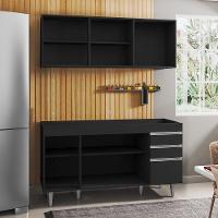 Armário Aéreo Argélia E Balcão Gabinete Para Pia 150cm Sem Tampo Marrocos Preto - Lumil Móveis - 3