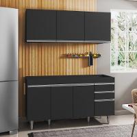 Armário Aéreo Argélia E Balcão Gabinete Para Pia 150cm Sem Tampo Marrocos Preto - Lumil Móveis - 4