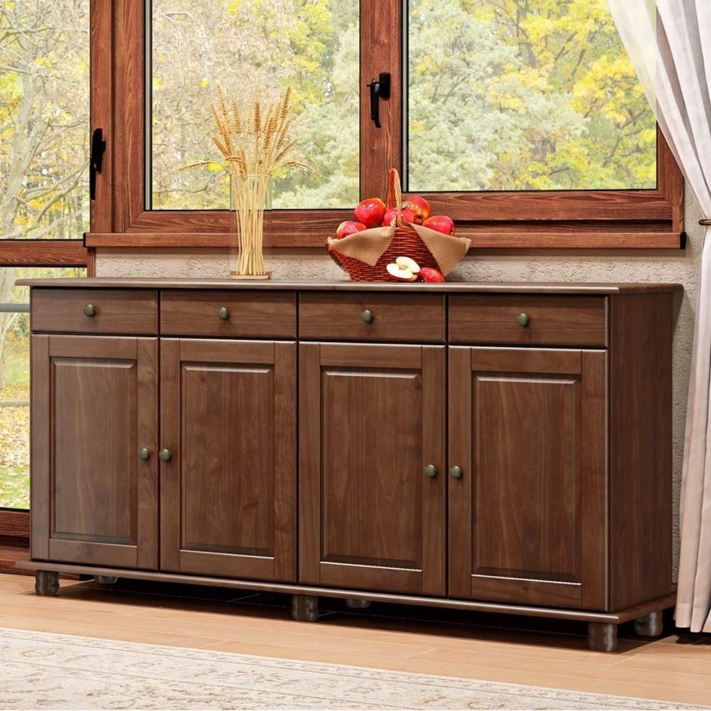 Balcão Buffet Sala De Jantar Rústico 168cm 4 Portas 4 Gavetas Rubia F07 Café - Mpozenato - 4