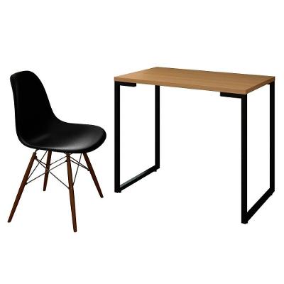 Mesa Escrivaninha 90cm Natura E Cadeira Ft1 Preta