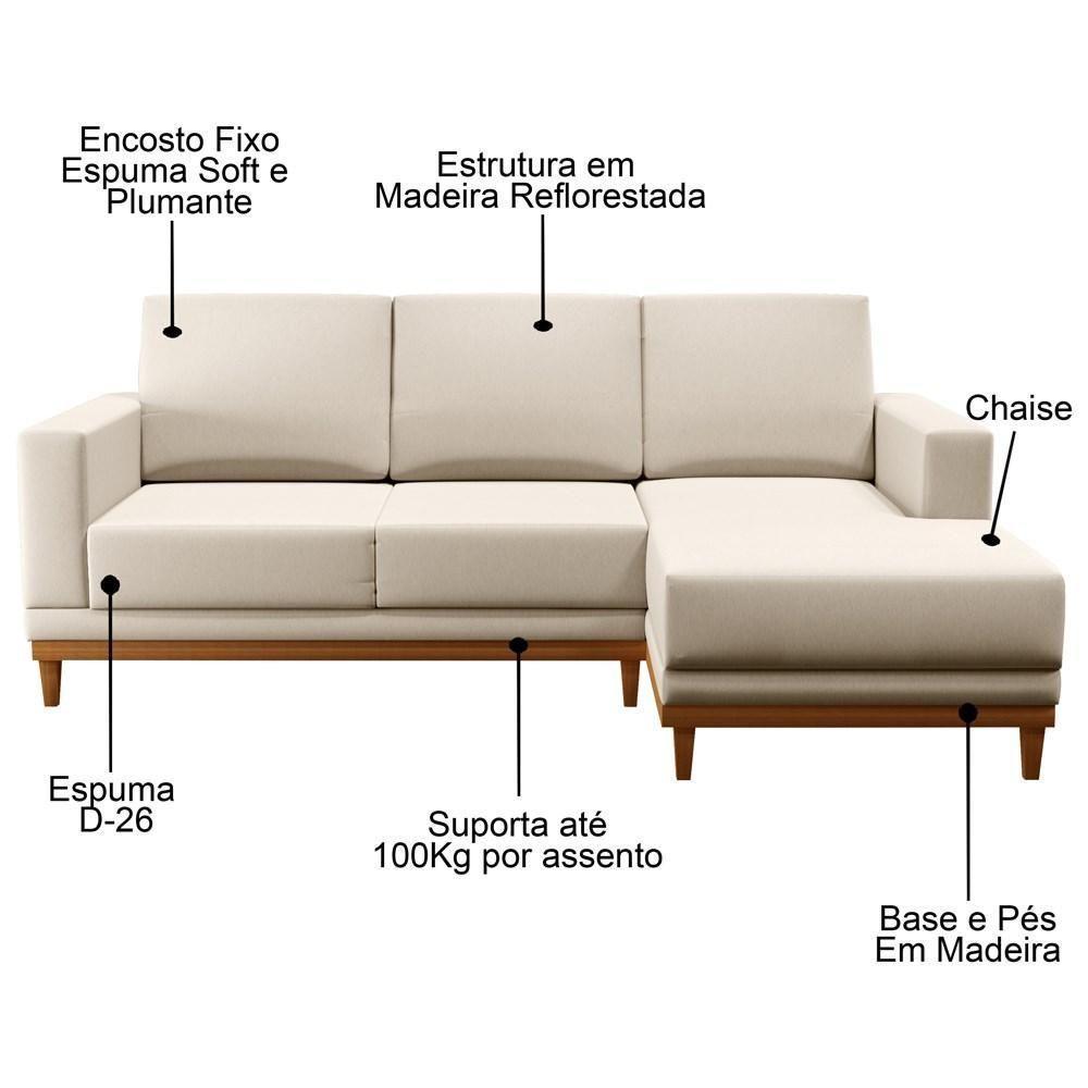 Sofá Kayrós 200cm 3 Lugares Chaise Esquerdo D05 Linho Bege - 4