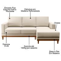 Sofá Kayrós 200cm 3 Lugares Chaise Esquerdo D05 Linho Bege