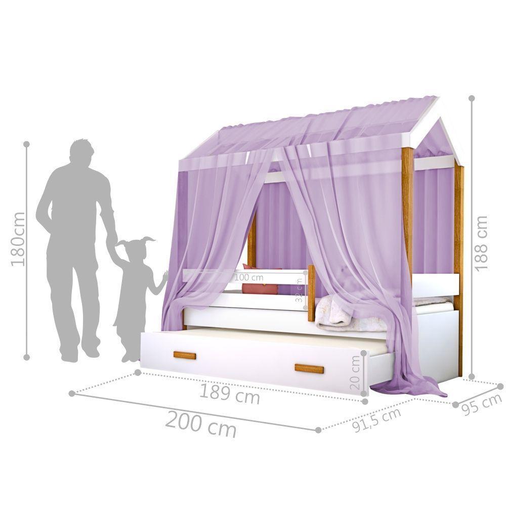 Cama Montessori Cabana Com Auxiliar Colchão E Dossel Lilás - 3
