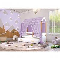 Cama Montessori Cabana Com Auxiliar Colchão E Dossel Lilás - 2