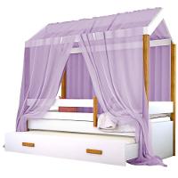 Cama Montessori Cabana Com Auxiliar Colchão E Dossel Lilás - 4