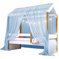Cama Montessori Cabana Com Cordão Led Colchão E Dossel Azul - 4