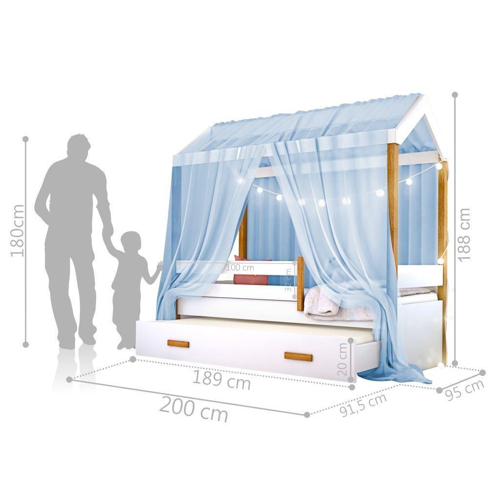 Cama Montessori Com Auxiliar Bola Led Colchão E Dossel Azul - 3