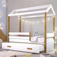 Cama Montessori Cabana Com Auxiliar E Cordão Led - 1