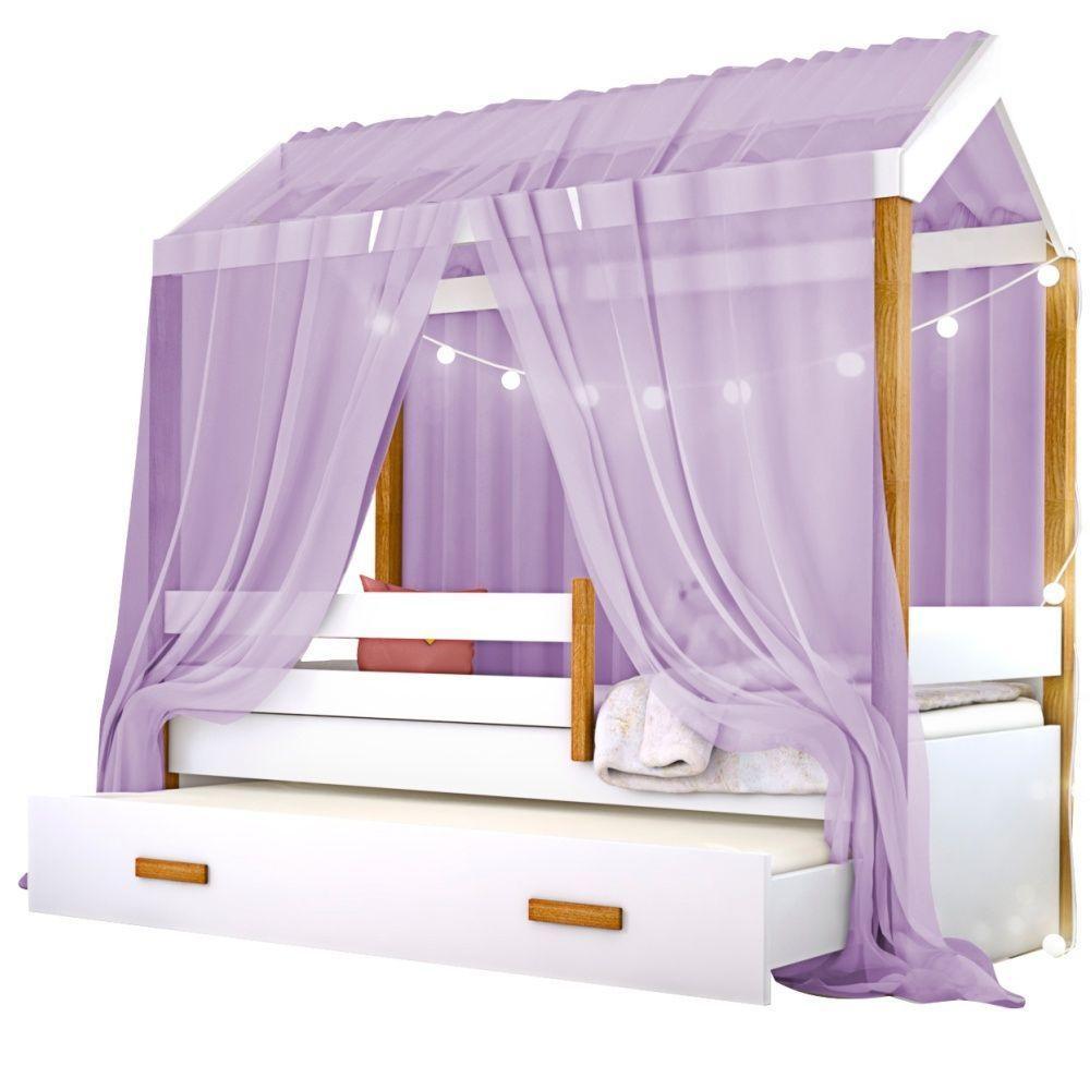 Cama Montessori Com Auxiliar Bola Led Colchão E Dossel Lilás - 4