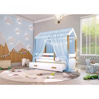 Cama Montessori Cabana Com Auxiliar Cordão Led E Dossel Azul - 2