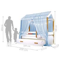 Cama Montessori Cabana Com Auxiliar Cordão Led E Dossel Azul - 3