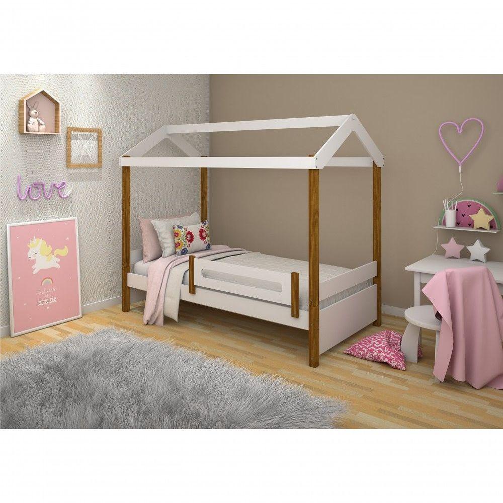 Cama Montessori Cabana Solteiro Branco E Mel Com Colchão - 2