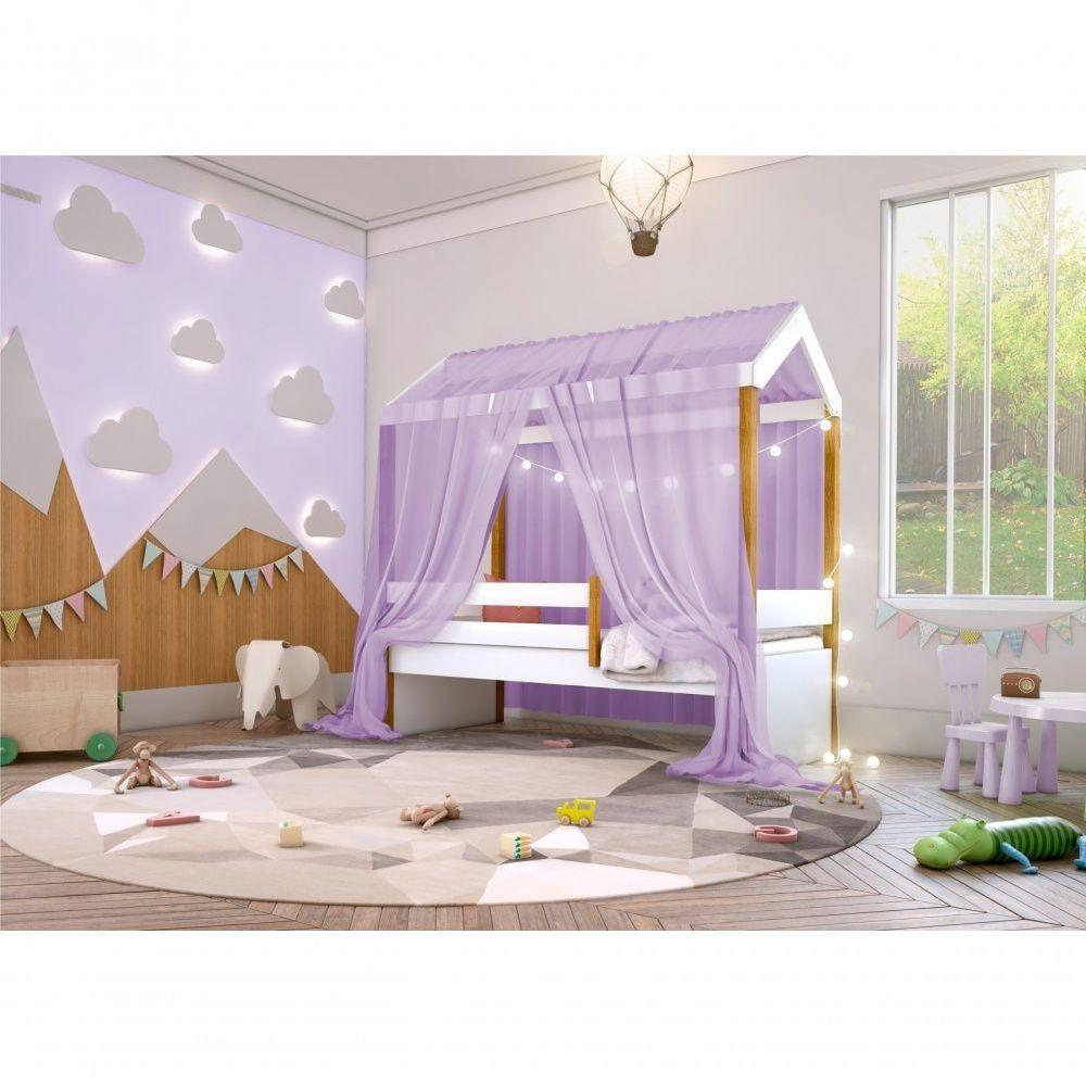 Cama Montessori Com Cordão Led Colchão E Dossel Lilás - 2