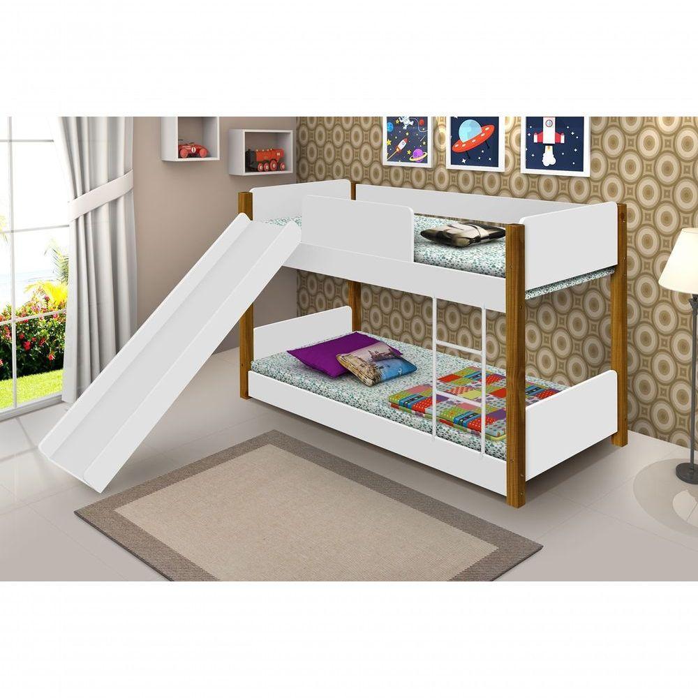 Beliche Mini Cama Branca E Mel Com Escorregador E Colchões - 1