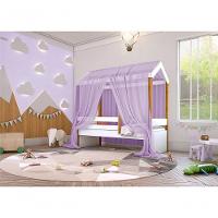 Cama Montessori Cabana Solteiro Com Colchão E Dossel Lilás - 2