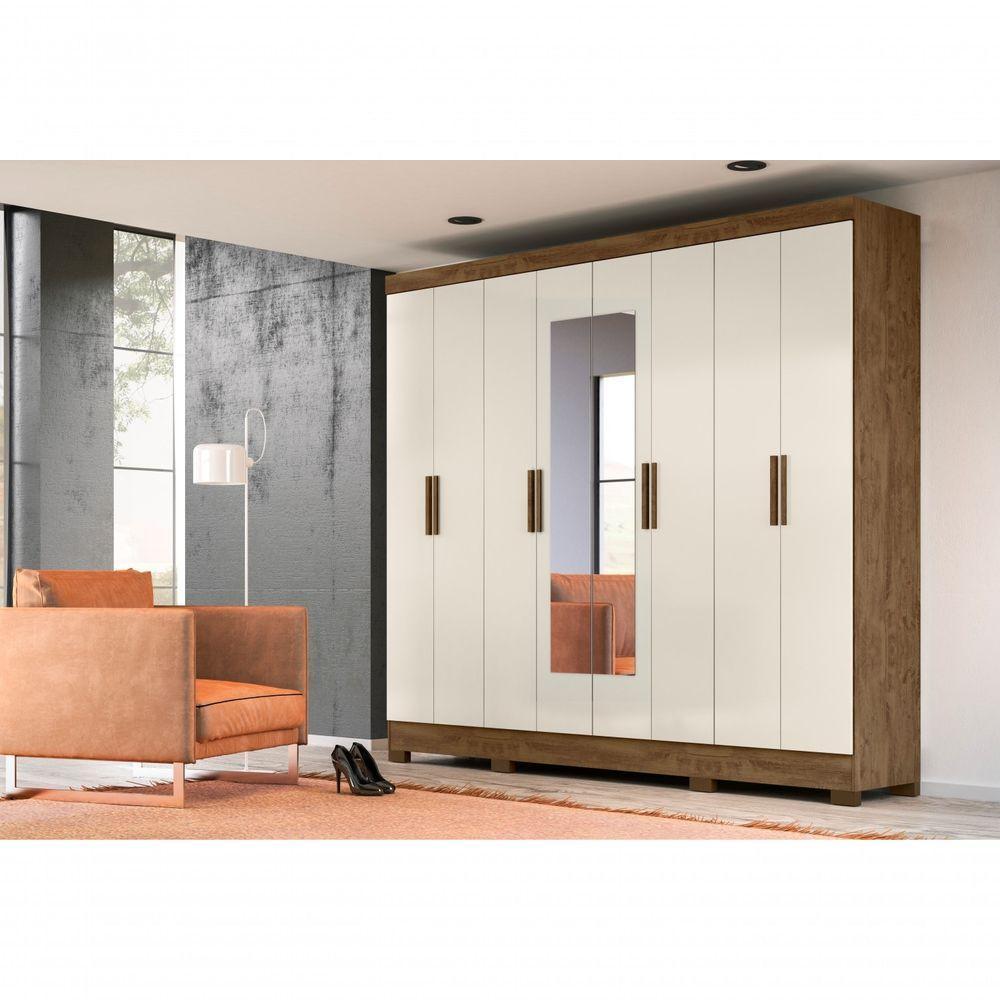 Roupeiro 8 Portas Gordon Castanho Wood Baunilha Com Espelho - 2