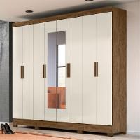 Roupeiro 8 Portas Gordon Castanho Wood Baunilha Com Espelho - 1